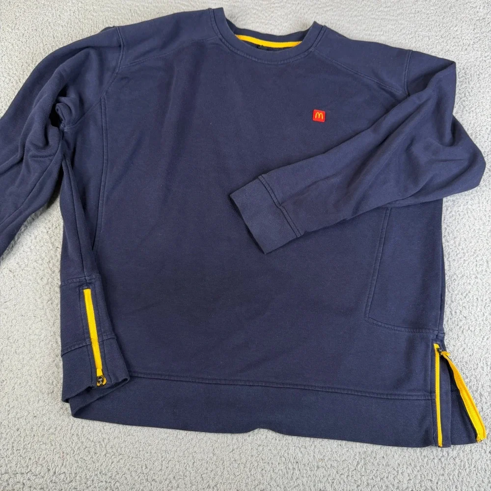 McDonalds Sweatshirt Mens XL Navy Blue Crewneck Side Zip Employee Uniform Logo
